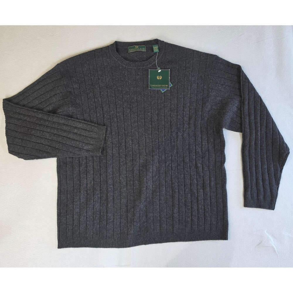 NWT Embassy Row Old Money Ribbed Cashmere Sweater XL Cashmere Luxury Grey